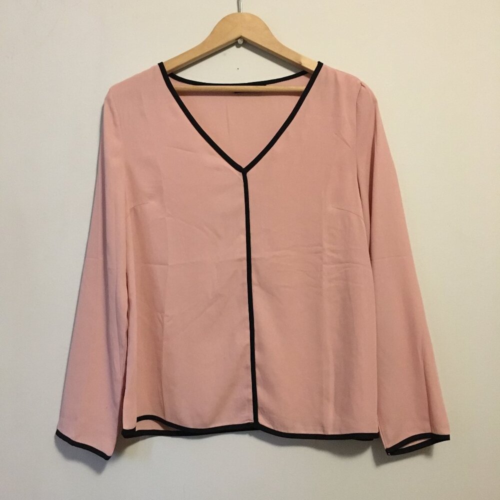 SHEIN Sheer Cotton Candy Pink Blouse Black Trim Pastel Coquette